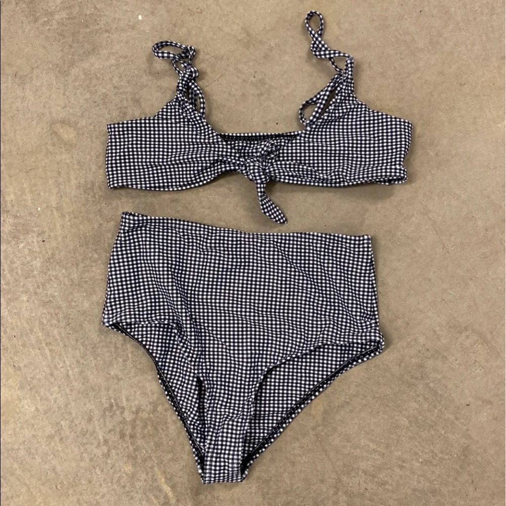 Black & White Gingham Print Bikini Set